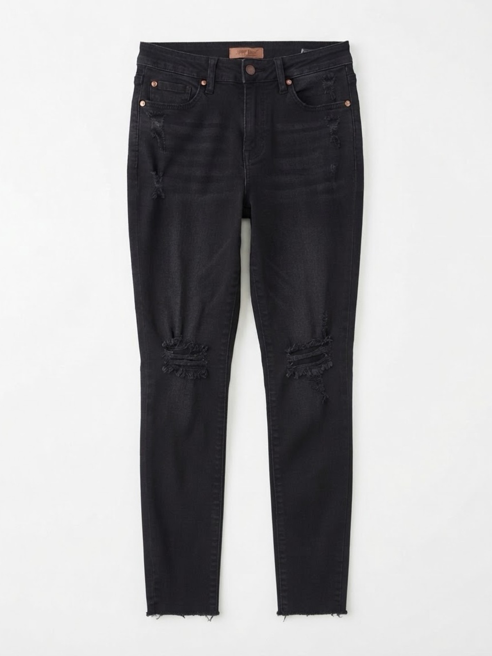 Judy Blue Black Distressed Skinny Jeans Size 14W High Rise Raw Hem Quiet Wealth - Picture 2 of 14